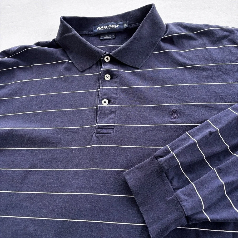 Polo Golf Ralph Lauren Long Sleeve Polo Shirt‎ Men's XL Pima Cotton Striped